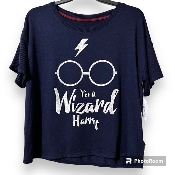 Harry Potter women’s size 12-14 sleepwear top navy blue Y’er a Wizard Harry new - Picture 1 of 10